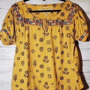 XXL Day of The Dead Boho Southwestern Puff Sleeve Keyhole Shirt by Ryan Michael